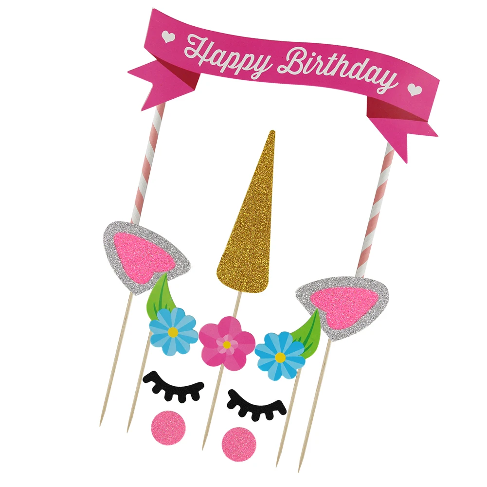 

Unicorn Cake Topper Kit Kids Birthday Cake Decoration With Horn Ear Flower Eyelash Banner Unicorn Cake Set Colorful
