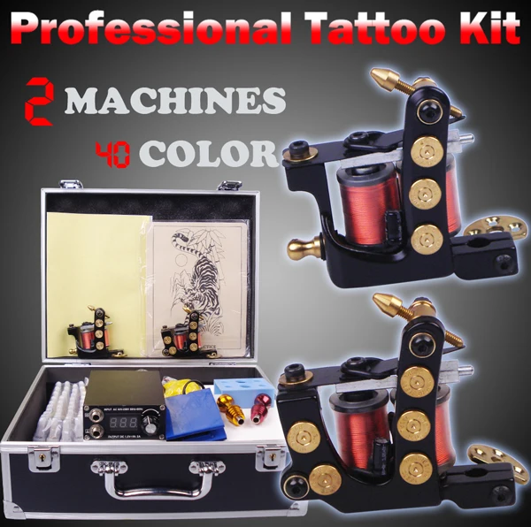 

Professional complete tattoo kit kit tattoo machine liner and shader 2 top tattoo gun 40 color inks
