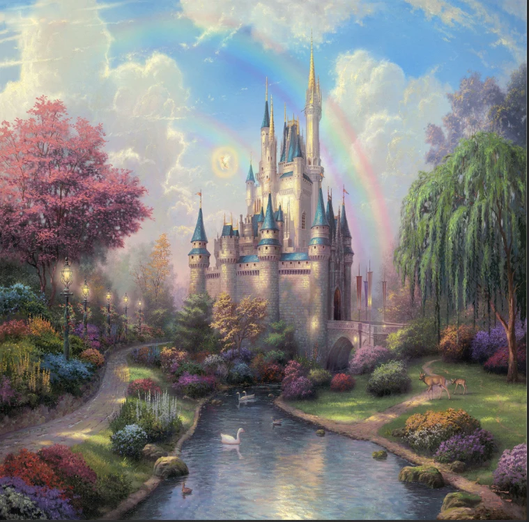 

8x8FT Cinderella Princess Castle Fairy Rainbow Sky Green Garden Custom Photo Studio Backgrounds Backdrops Vinyl 240cm x 240cm