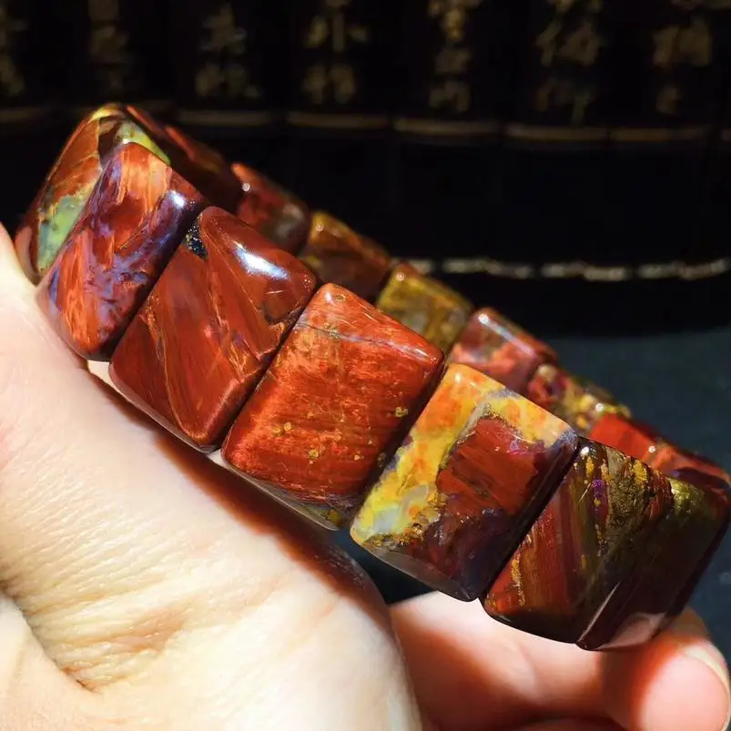 

100% Natural Red Pietersite Bangle Bracelet Namibia Gemstone Barrel Rectangle Beads Woman Man Love Gift Bracelets 16.5x11.7x7mm