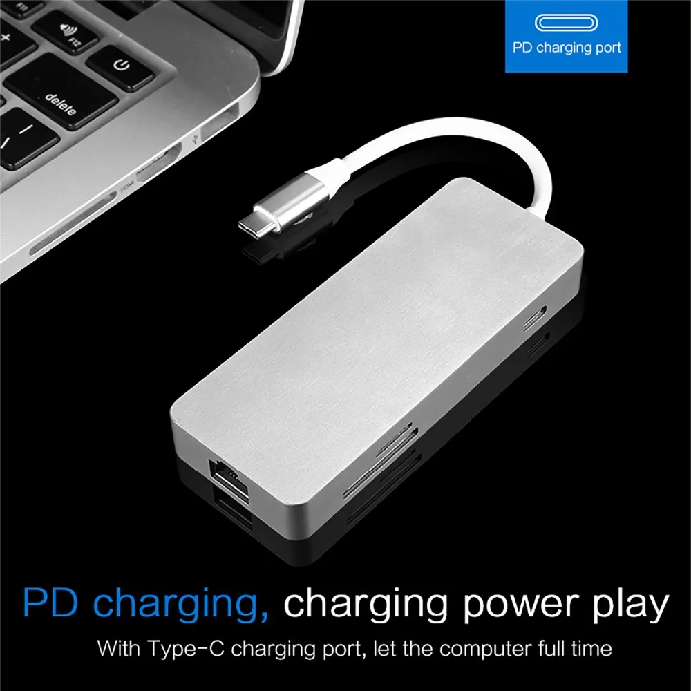 7 in 1 Thunderbolt 3 USB-C to HDMI Rj45 Fast Ethernet Adapter USB Type C Hub Dock Dongle with Power
