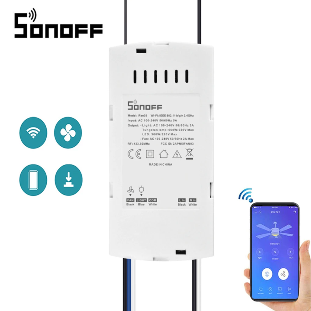 

SONOFF iFAN03 RF Remote Controlled Fan Switch RM433 Remote Speed Adjustable Smart Fan Wifi Switches
