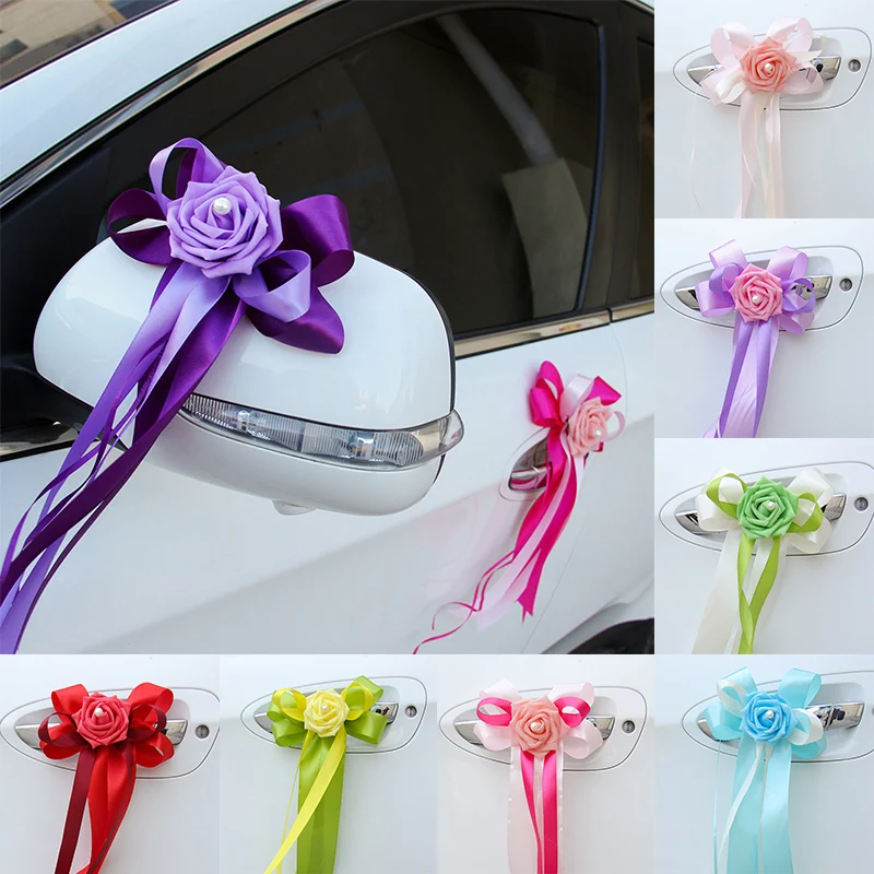 Красивые дверные ручки, 12 цветов, вечерние, праздничные принадлежности, 1 шт., зеркало заднего вида, украшение, цветок, свадебный автомобиль