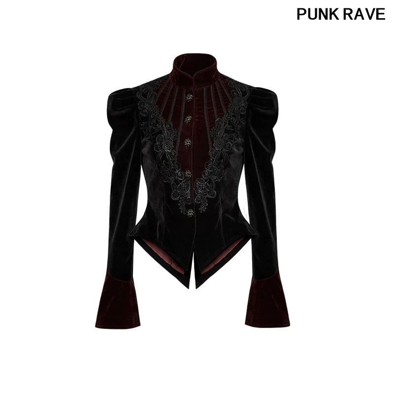 

Pattern embroidery decoration splicing and carving buttons fine twill latitude velveteen coat Gothic Scissor tail Jacket Y-769