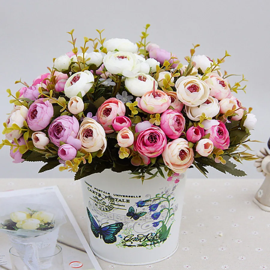 Белые шелковые Чайные розы, искусственные цветы невесты Маленькие искусственные цветы украшения дома высококачественные накладные цветы розы Букет