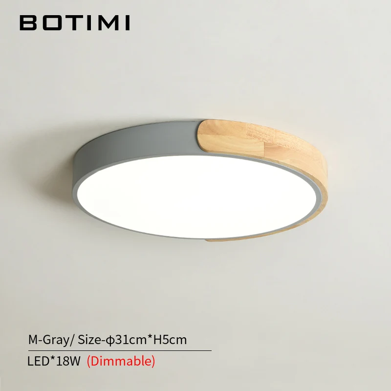 BOTIMI, современный светодиодный потолочный светильник 220 В с металлическим абажуром для спальни, круглые деревянные потолочные Акриловые светильники - Цвет корпуса: M-Gray-Dimmable