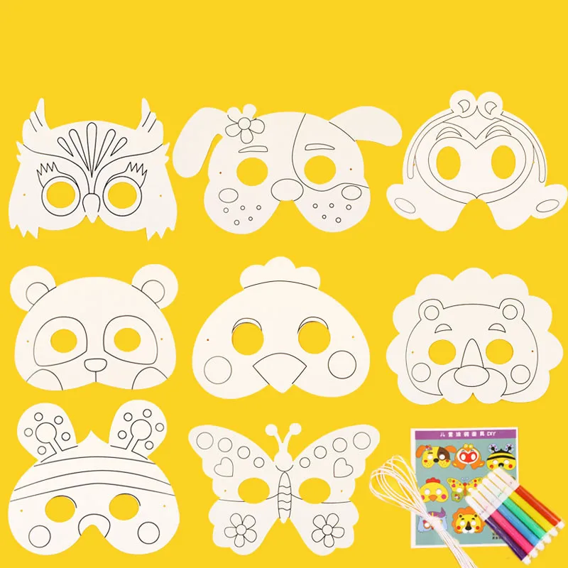 8pcs Jungle Party Animals Face Tiger Rabbit Monkey Piggy Mask Kids Children Birthday DIY Painting Mask Cosplay Party DT57 (6)
