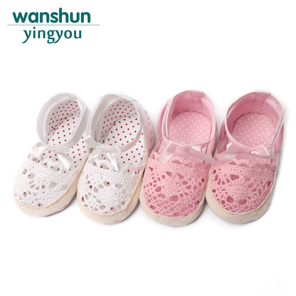 

Pink/white Princess Party Newborn Baby Girl Shoes Knitted Butterfly-knot Solid Summer New Anti-slip Soft Soled First Walkers