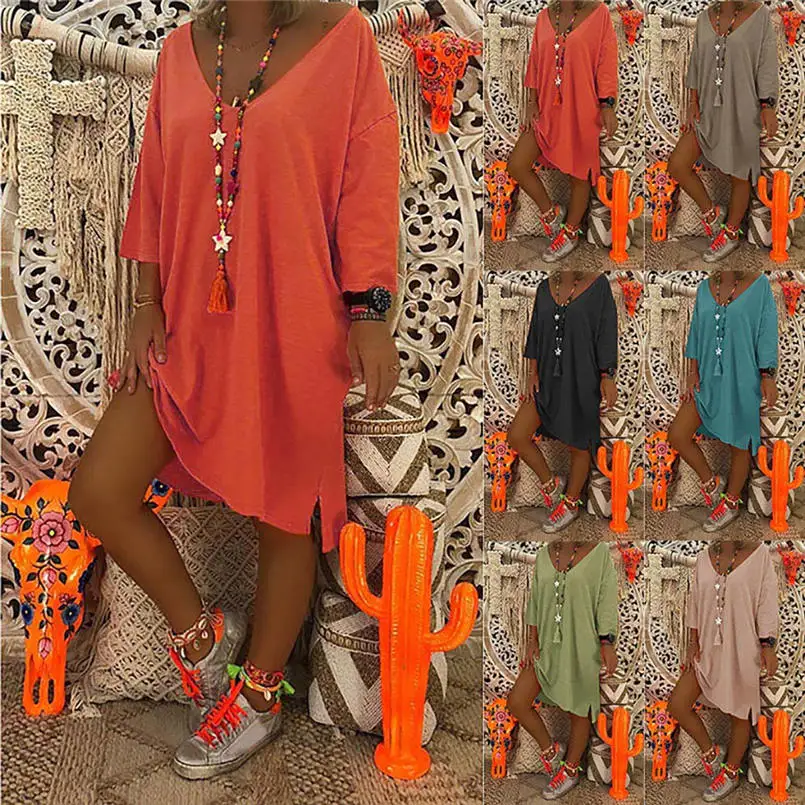 Женское сексуальное платье с v-образным вырезом Caftan Boho пляжное большого размера