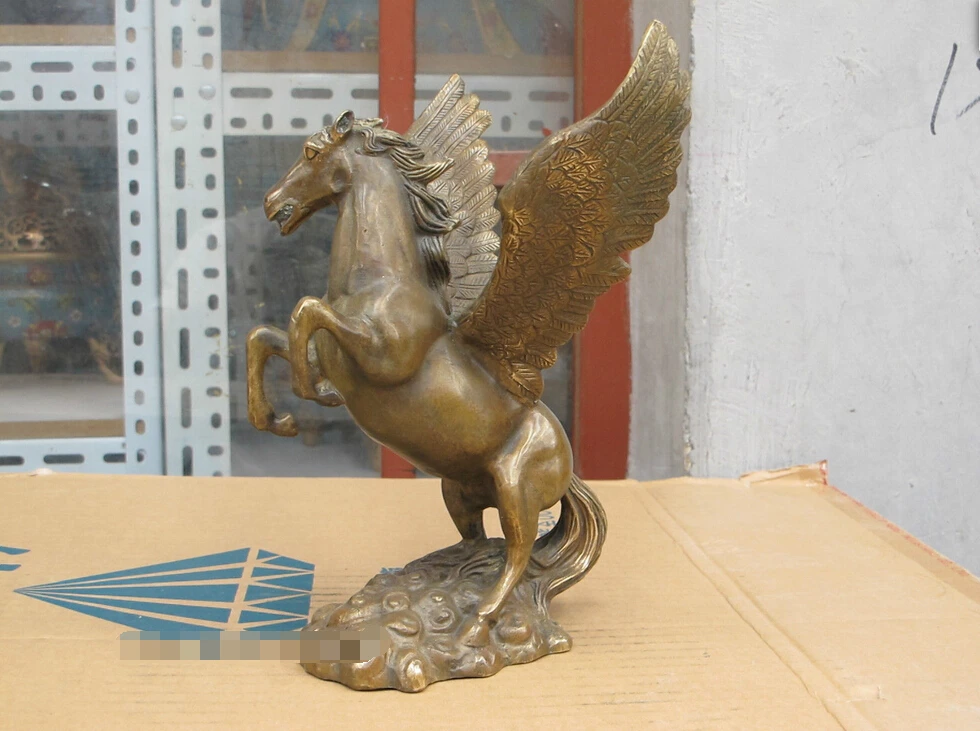 

9.5"feng shui Handwork Bronze Pegasus Flying winged horse stepped cloud Statue