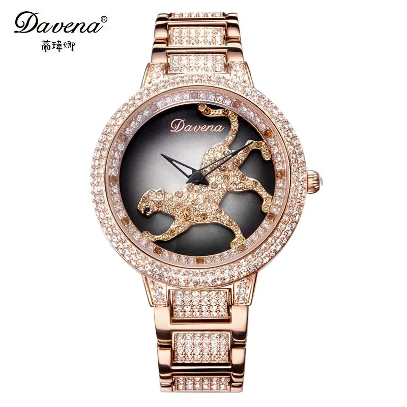 Davena Lady Wrist Watch Women s Hours Quartz Top Fashion Dress Rotate Leopard Bracelet Panther Luxury