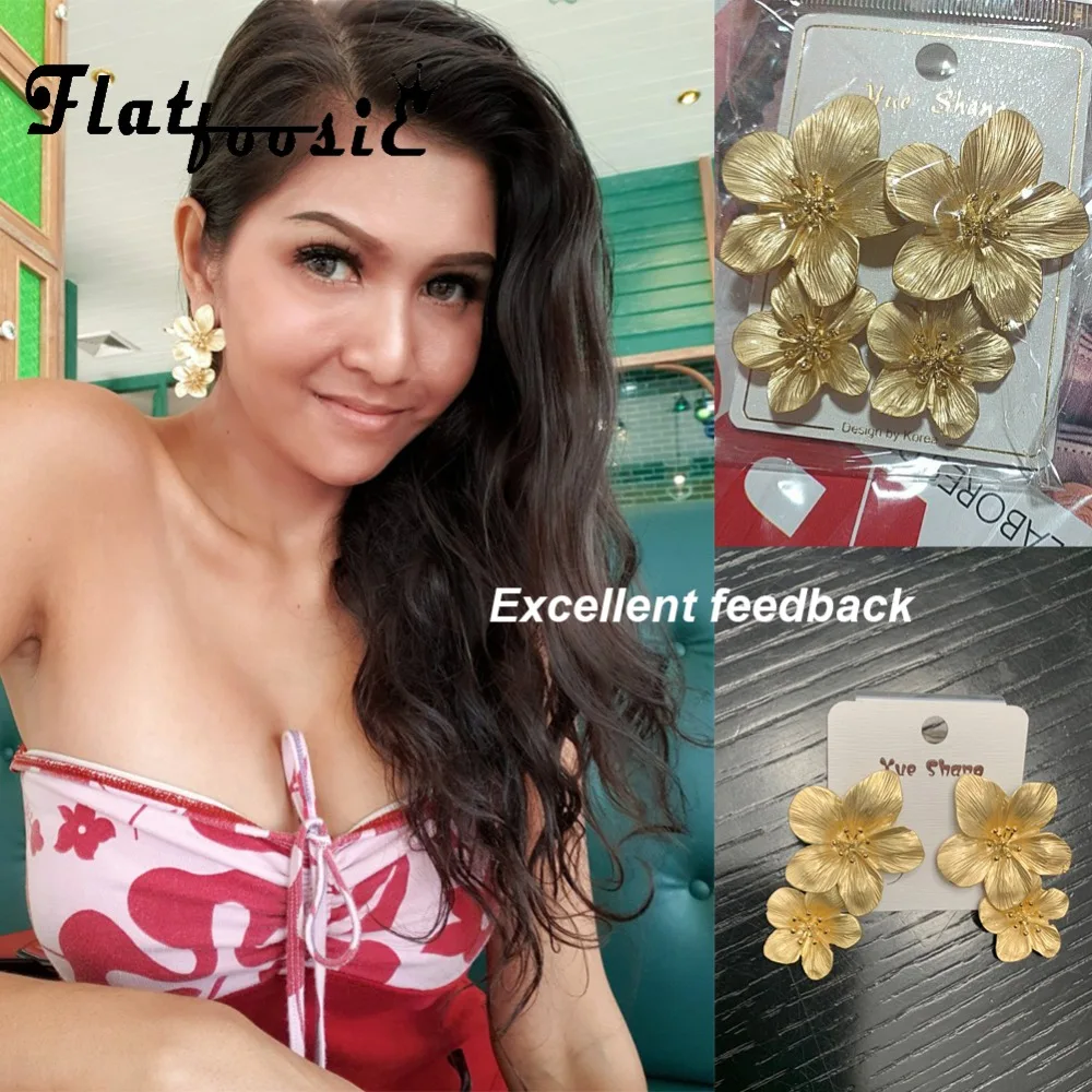 Женские серьги гвоздики Flatfoosie модные геометрические золотого цвета в винтажном