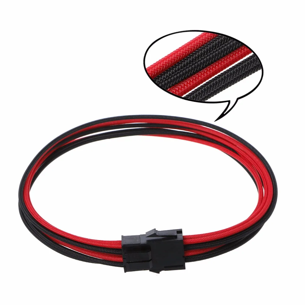 1Pc CPU 8Pin ATX CPU Power Supply Female to Male Power Extension Cable Black Red Sleeved 3