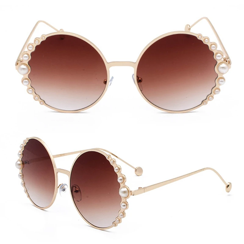 Солнцезащитные очки женские роскошные солнцезащитные очки с жемчугом винтажные Круглые Солнцезащитные очки оттенки Женская металлическая под золото oculos UV400