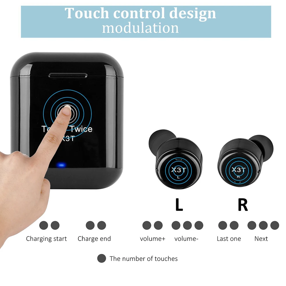 OKCSC TWS X3T сенсорная кнопка Bluetooth наушники беспроводные с микрофоном мини-гарнитура w/Спортивная зарядная комната для i'Phone samsung Android