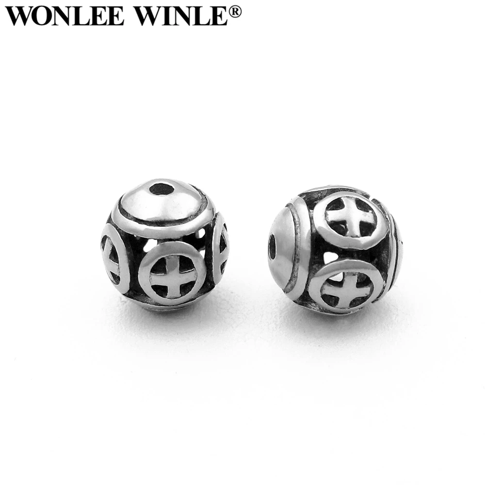 

Wonlee Winle Stainless Steel 2mm Hole Retro Round Hollow Cross Bead Charm For DIY Men Bracelet Jewelry(Without Bracelet)