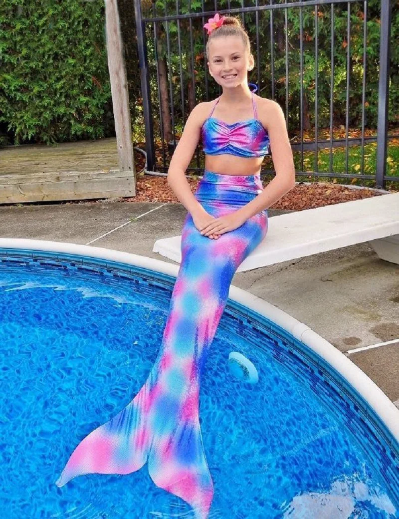 2016 Hot Design Kids Girls Mermaid Tail Swimmable Bikini Set Swimwear
