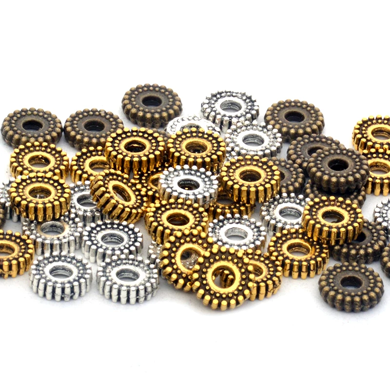 100pcs/lot 8mm Tibetan Silver Spacer Beads Metal Charms Rondelle Beads for Jewelry Making DIY Beads Accessories Findings