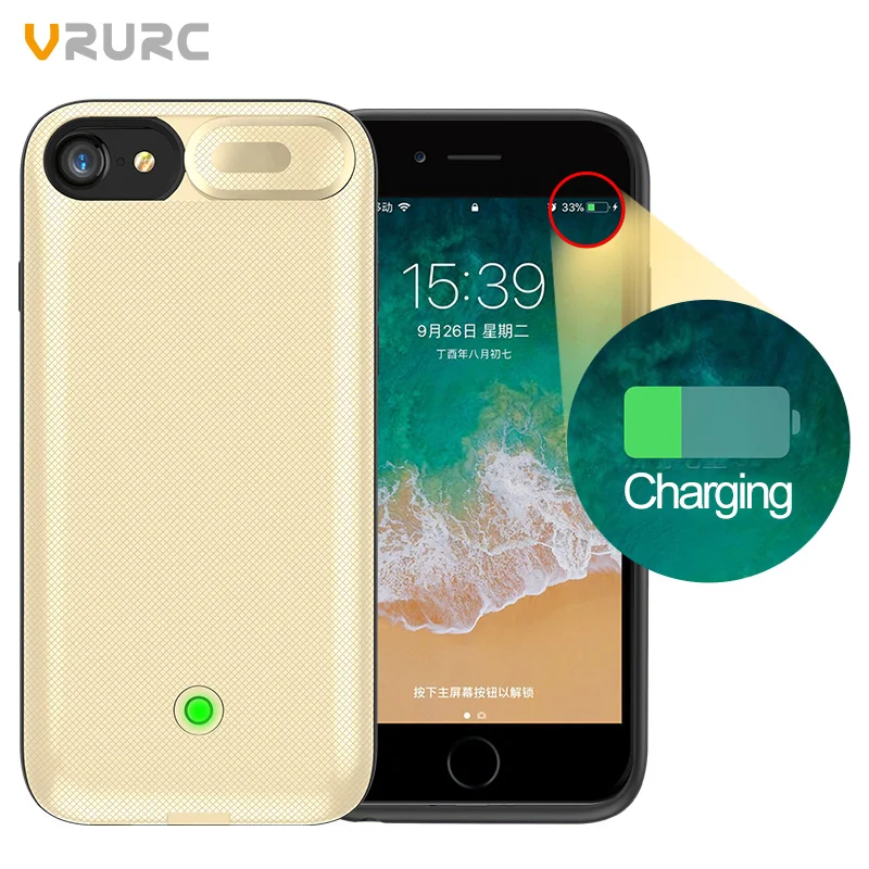 Vrurc Battery Charger Case For iPhone 6 7 8 Plus Battery Power Bank
