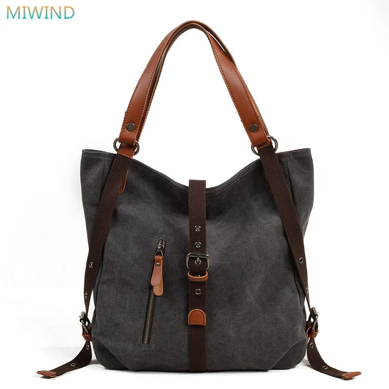 

MIWIND 2018 New Muchuan Canvas Handbags Casual Women's Shoulder Bag Multi-Function Shoulder Bag Bucket Messenger Bag