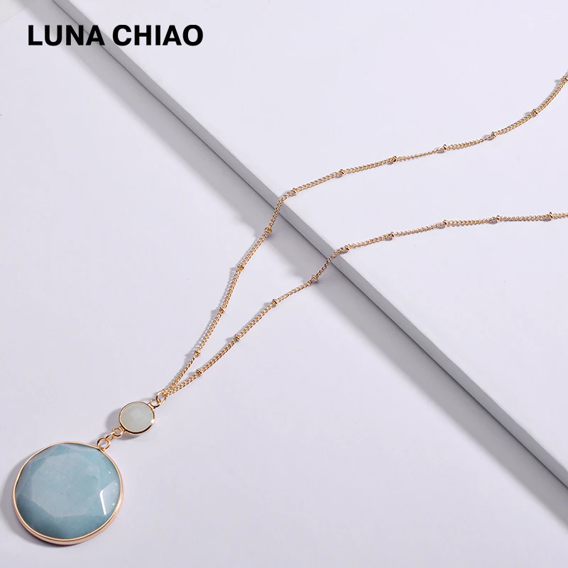 

LUNA CHIAO New Arrival Round Disc Natural Amazonite Labradorite Stone Pendant Necklaces for Women