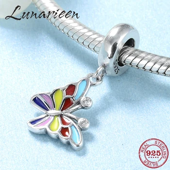 

Authentic 925 Sterling Silver Colorful flower butterfly Enamel Beads fit europeu Bracelets Bangles DIY Womens Jewelry making