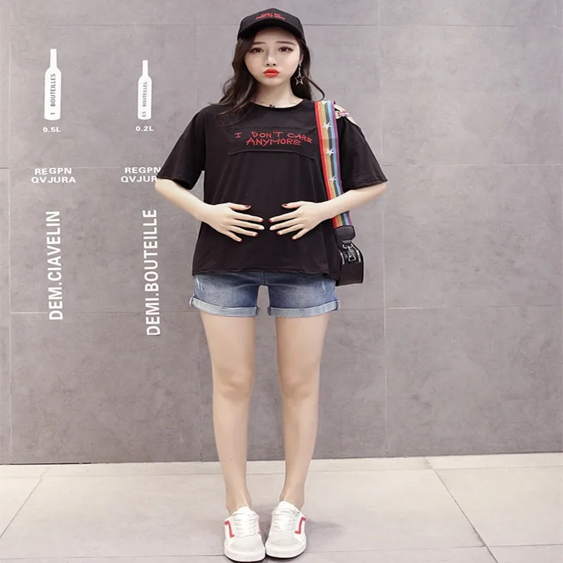 MODENGYUNMA Jeans Maternity Denim Summer Shorts For Pregnant Women Gravidas Clothing Pregnant Clothes Elastic Abdominal Pants