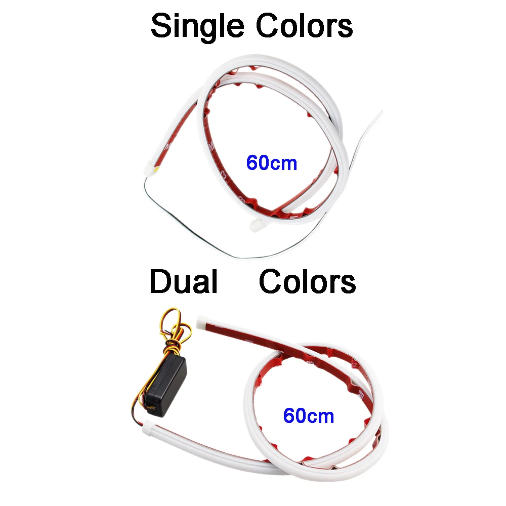 SULUCAR 2X LED 60cm Daytime Running Light  Flexible Strip Ultrafine Silicone Soft Tube Waterproof DRL Turn Signal Lights