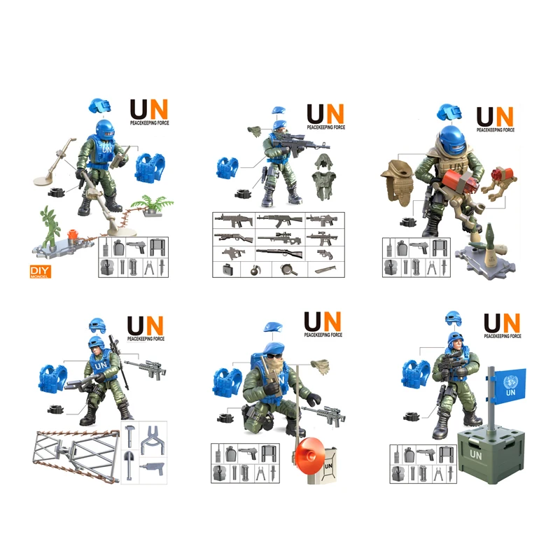 

1:36 scale Modern military action figures United Nations Peacekeeping mega building block weapon bricks toys for boys gifts