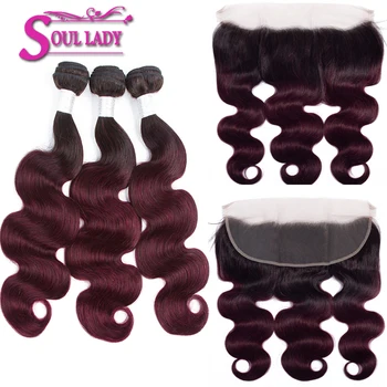 

Soul Lady Pre-Colored Brazilian Body Wave with closure T1b 99J Red Ombre Bundles With Frontal Preplucked With Baby Hair Non Remy