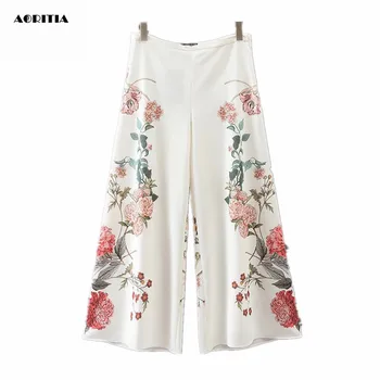 

2018 Summer Floral Print Trousers Women Wide Leg Pants Pantalones Mujer