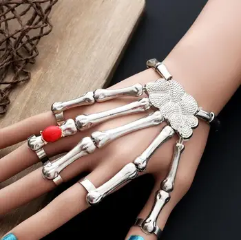 

Punk Rock Skeleton Skull Hand Bone Knuckle Finger Bracelet Goth Bangle Jewelry Accessories