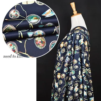 

European retro cartoon printing big elastic knitted air layer space cotton fabric jacket dress cloth