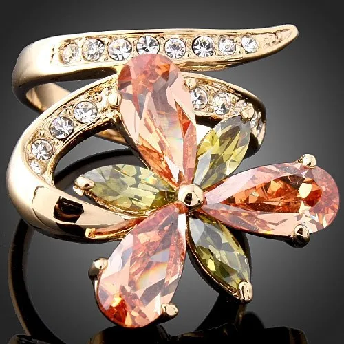 825 распродажа золотого цвета цветочный дизайн с кубическим цирконием и стразами без содержания свинца и никеля зеленое экологическое кольцо для женщин
