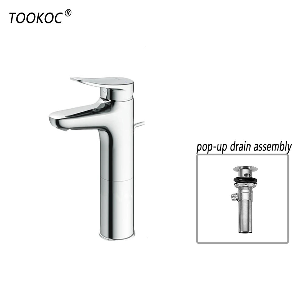 

TOOKOC Basin Faucets Single Handle High quality Cold and Hot bathroom fixture Metal pop-up drain assembly included