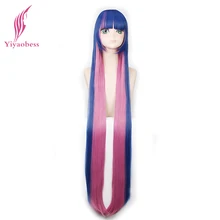 Yiyaobess 120 см прямые смешанные синие розовые чулки анархия Хэллоуин длинный парик для косплея с челкой синтетические волосы парики для женщин
