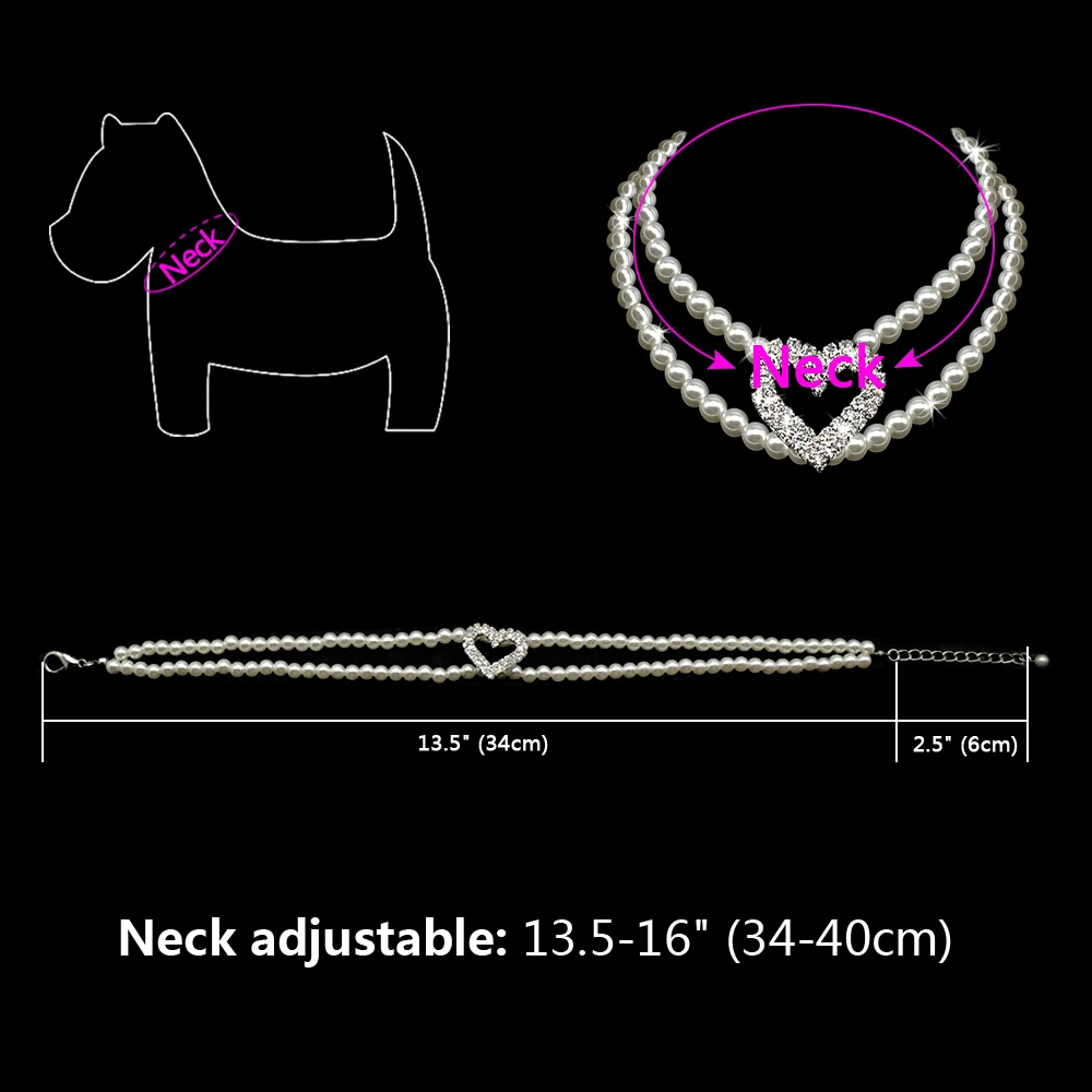 Щенок маленькое ожерелье ошейник для собак жемчуг с кулон в виде сердца со стразами кошачий ошейник украшение для собак для чихуахуа Йоркского