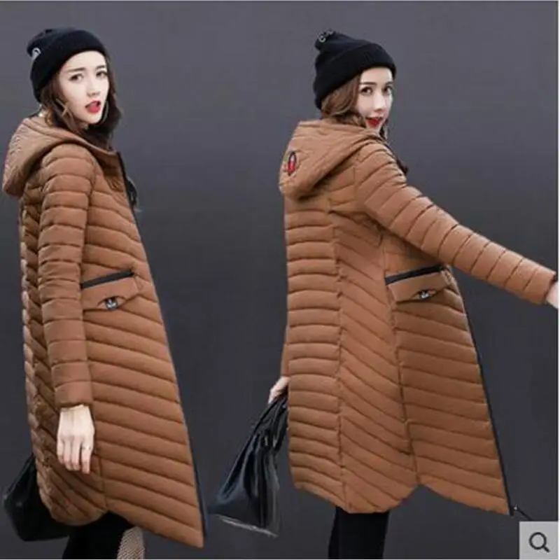 

Winter Coat Women 2019 New Slim Fashion Solid Cotton-padded Jacket Plus Size M-3XL Long Thick Wadded Clothing Black Grey Khaki