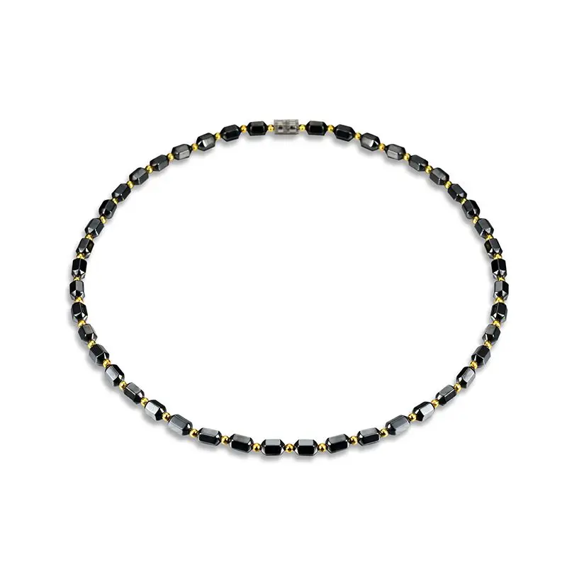 

Black Gallstone Magnetic Gold Beads Necklace Magnetotherapy Health Care Necklace Women Men Jewelry
