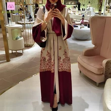 

Huafurong 2018 Fashion Long Red Dubai Robe Cardigan Plus Size Burgundy Embroidery Lace Sexy Caftan Muslim Abaya Dresses Maxi