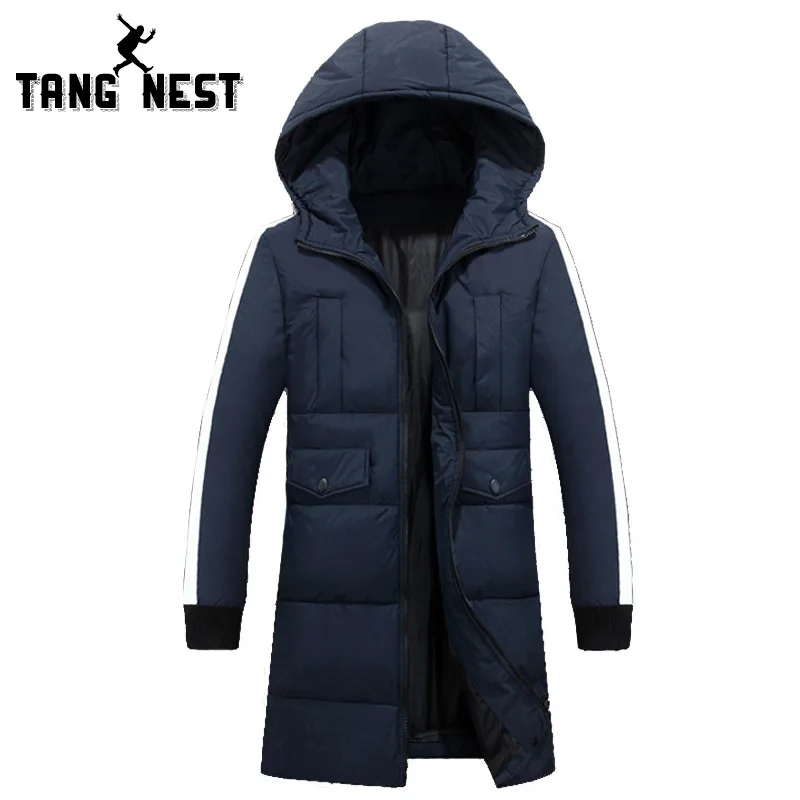 ФОТО TANGNEST Fashion Long Style Parka Men 2017 Thick Warm Men Winter Jacket Hooded Hot Sale Necessary Casual Jacket Men MWM1443