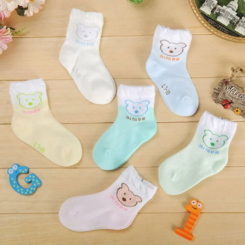 6 пар/лот, носки для малышей от 0 до 24 месяцев, хлопковые носки-тапочки для новорожденных мальчиков и девочек с рисунком медведя из мультфильма