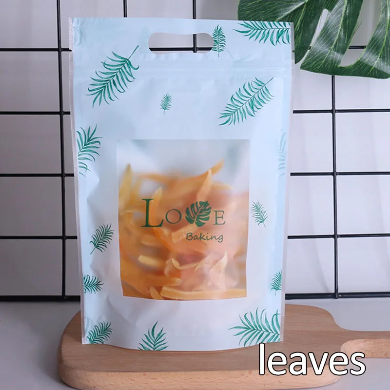 10 шт полупрозрачные 15,5*23 см бисквит печенье сумки самозапечатывающийся мешок на молнии прикрепляемые милые Мультяшные шаблон чай упаковка мешки - Цвет: leaves