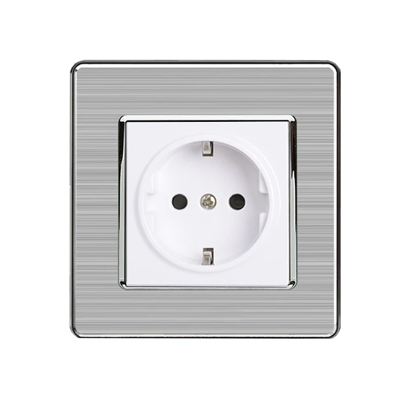 

MiniTiger 16A EU Standard Wall Socket Luxury Power Outlet Stainless Steel Brushed Silver Panel Electrical Plug AC 110~250V