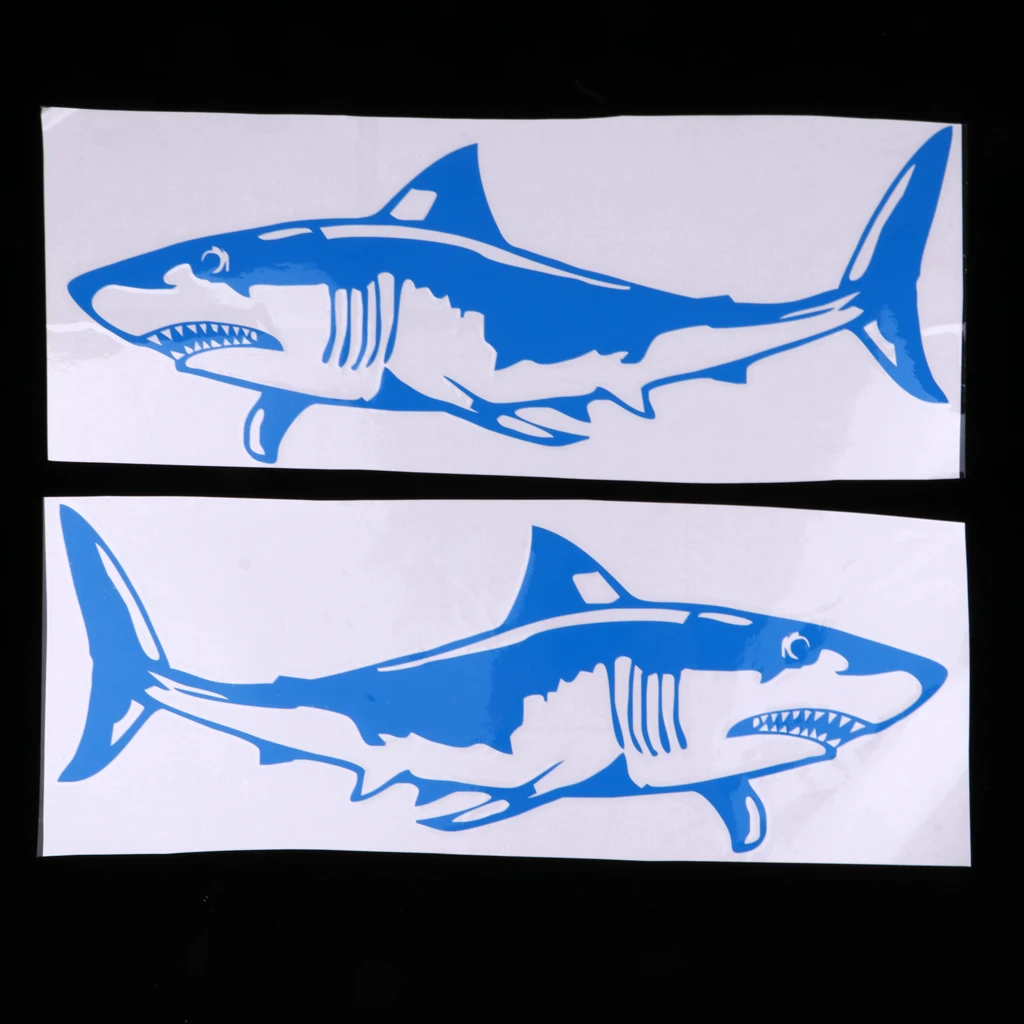 1 Pair Large Durable PVC Shark Sticker Funny Decals for Kayak Fishing Ocean Boat Canoe Dinghy Raft DIY Accessories