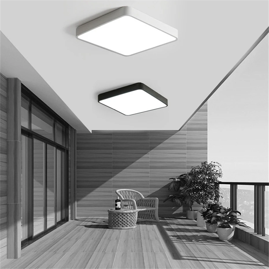 Современный ультра-тонкий 5 см светодиодный потолочный светильник Железный квадратный стиль черный/белый Потолочный светильник для гостиной спальни внутреннего ресторана