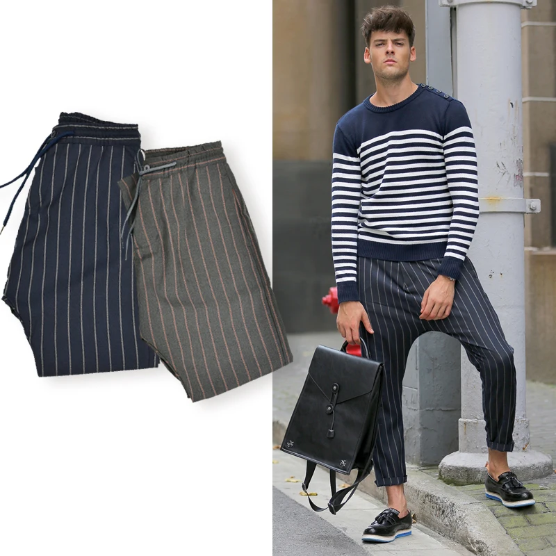 Cool and comfortable! 15 new men's casual stripe pants nine m 2513 | Мужская одежда