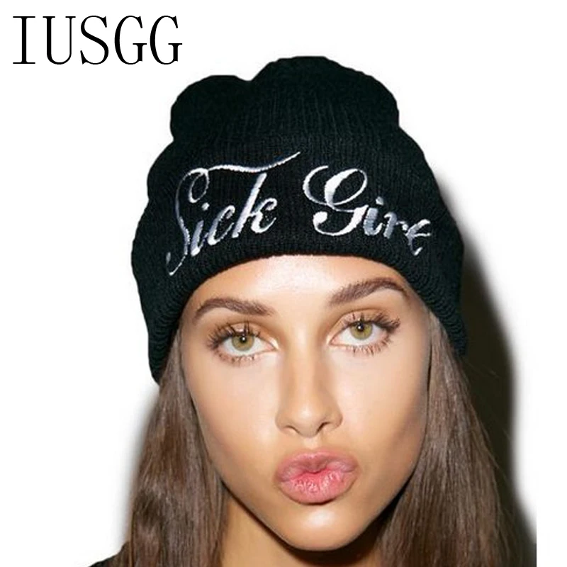

"Sick Girl" Letter Embroidery Women Beanie Cap Hat Winter Autumn Fall Beanie Hip-Hop Hat Sport Beanie Cap Femal Knitted hats Men