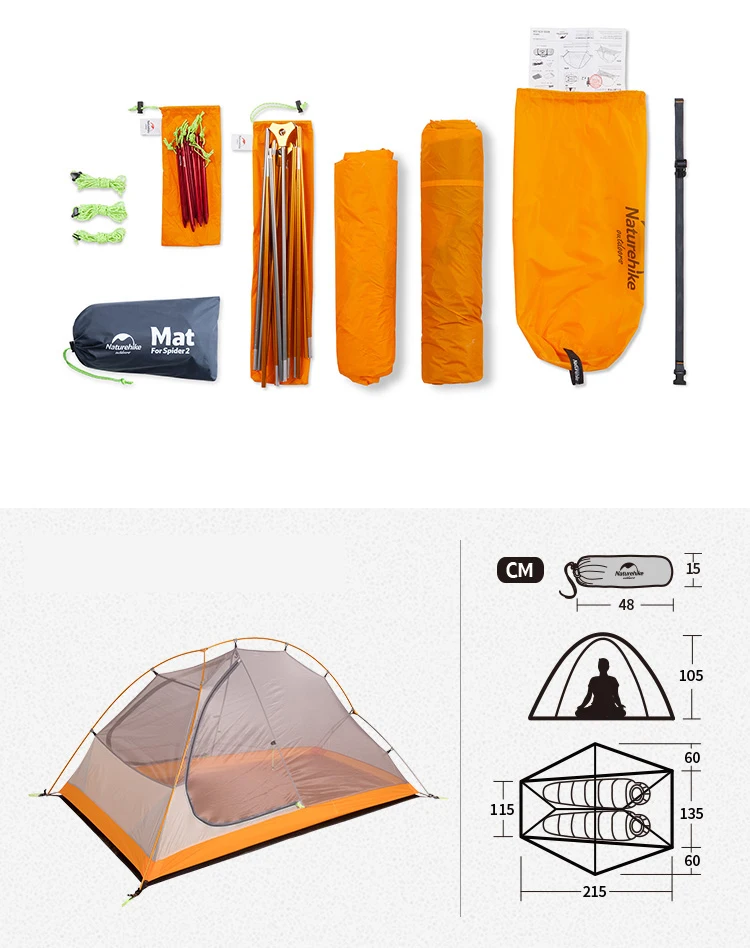 NatureHike 2 Человек Палатка Сверхлегкий Водонепроницаемый 20D силиконовая ткань двухслойный алюминиевый стержень Открытый Кемпинг палатка для туризма