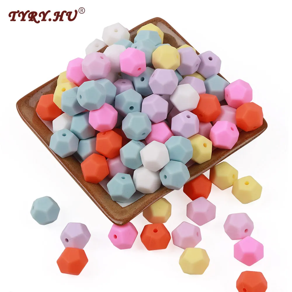 

TYRY.HU 100pc Silicone Baby Teething Teether Beads Pentagon Loose Beads 15mm DIY Necklace Accessories For Baby Christmas Toys